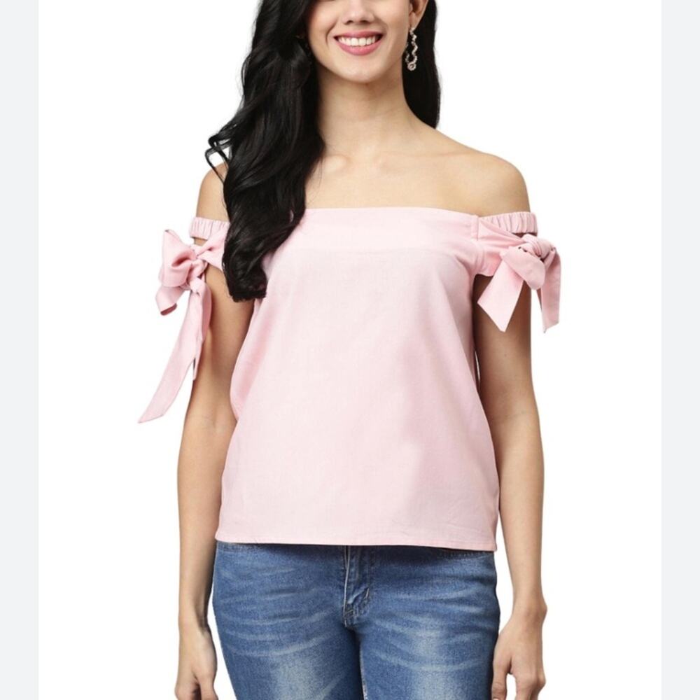 new chelsea28 pale pink off shoulder bow detail blouse top size XS